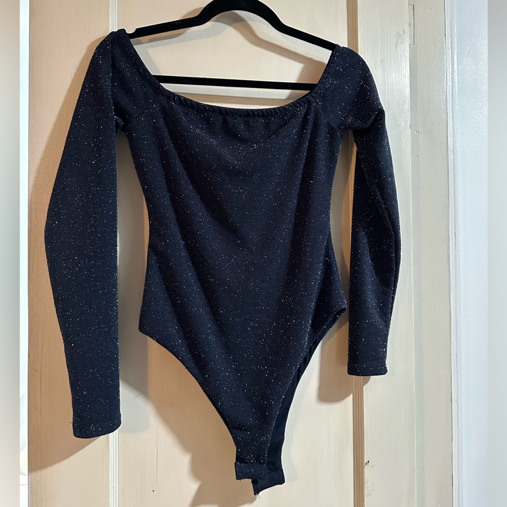 AE Off Shoulder Sparkly Navy Blue Bodysuit